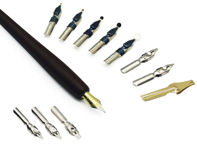 Plotube Calligraphy Pen Set â€“ Includes Wooden Dip Pen, Antique Brass Holder, 11 Nibs, 7 Colors Ink Bottles and Beginner's Manual - Image 5